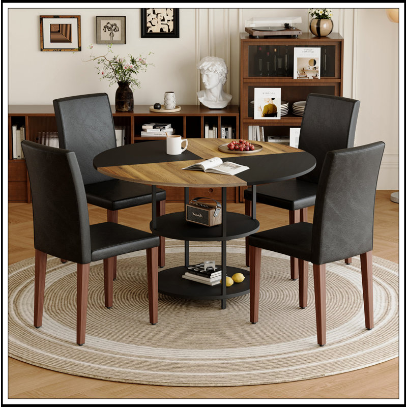 Ensemble de salle à manger polyvalent avec un design élégant et un rangement pratique, 5, Noir / brun