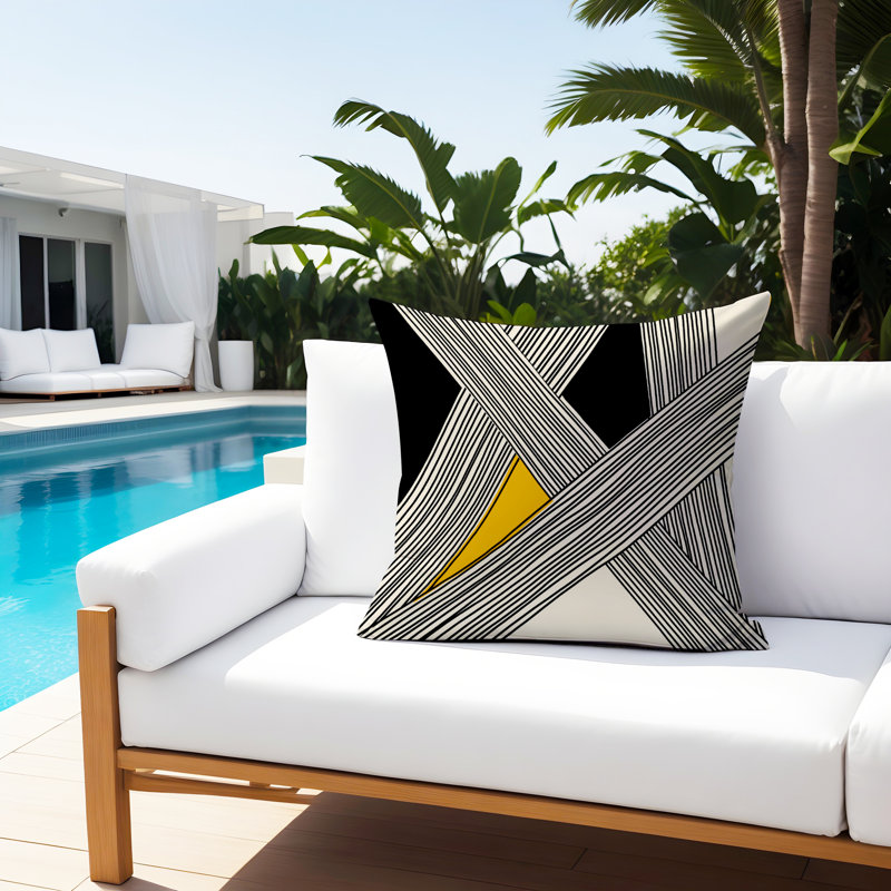 Cassie Abstract Outdoor Reversible Throw Pillow, 15"H x 15"W, Yellow/Cream/Black