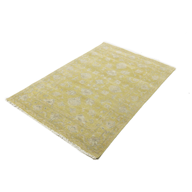 Muted Golden Yellow Floral 4x6 Transitional Oriental Area Rug