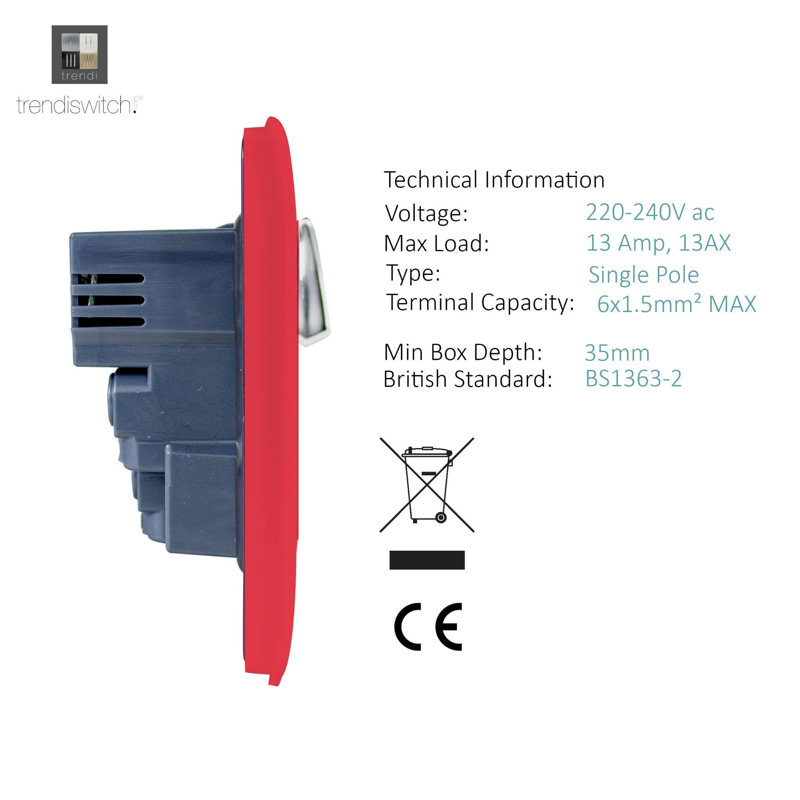 Trendi Switch 2 Gang 4 Port USB 2100mA Plug Socket, Strawberry