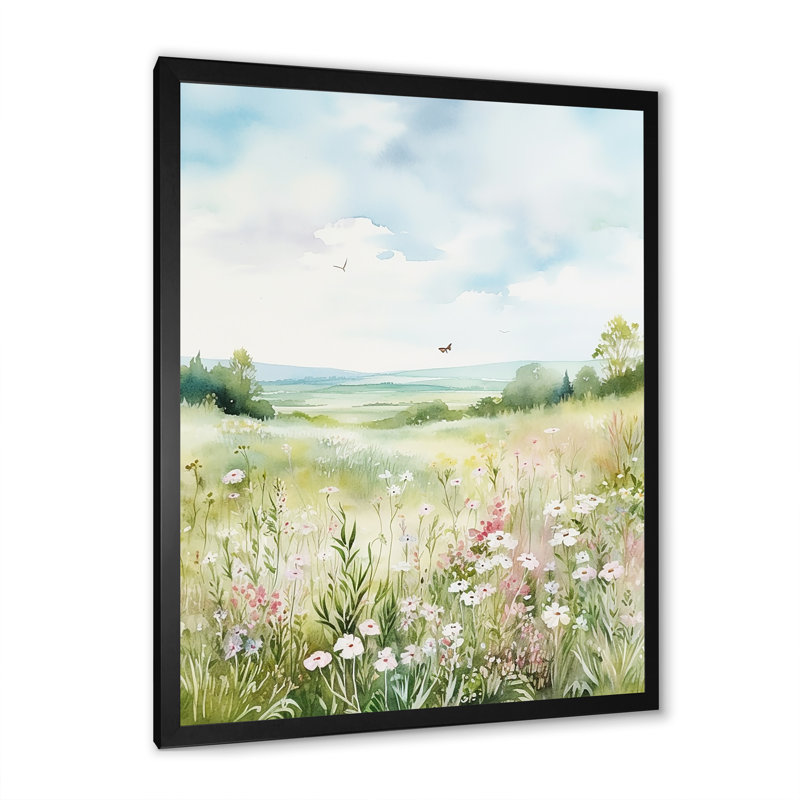 «Meadow Scenery Minimalisme Serenity I», reproduction, H 32 po x l 16 po x P 1 po, Cadre simple noir