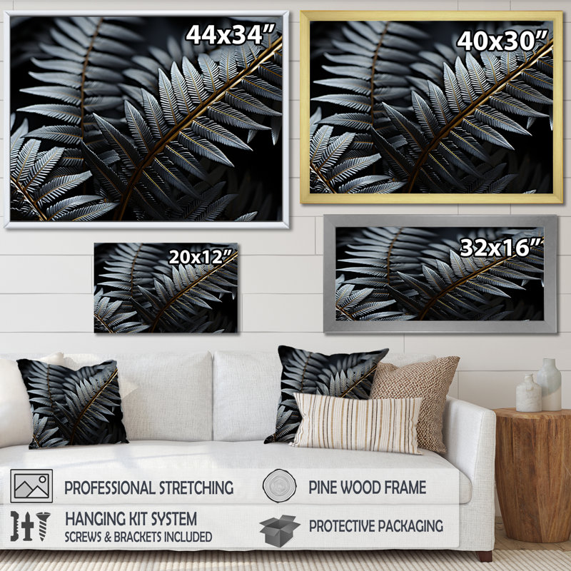 Fougères monochromes - Plantes, impressions d'art mural, Toile tendue, H 12 po x l 20 po