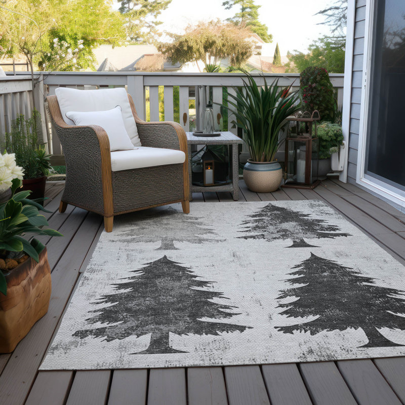 Machine Washable Indoor/Outdoor Christmas Tree Xhevrie Gray Rug, Rectangle 2'6" x 3'10"