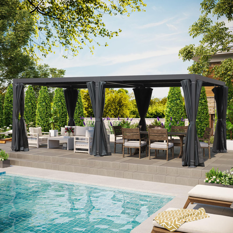  12Ft X 20Ft Aluminum Outdoor Pergola with Adjustable Louver Roof, Heavy Duty Weatherproof Patio Pavilion for Backyard & Deck