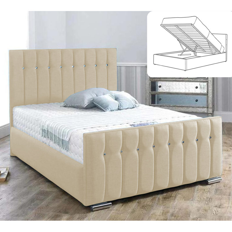 Upholstered Ottoman Storage Bed, Cream, Double (4'6)