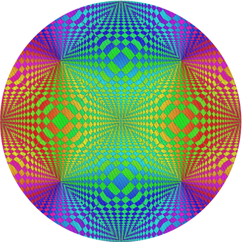 Tapis mauve/vert/rouge à tissage électrique, Rond 6 pi