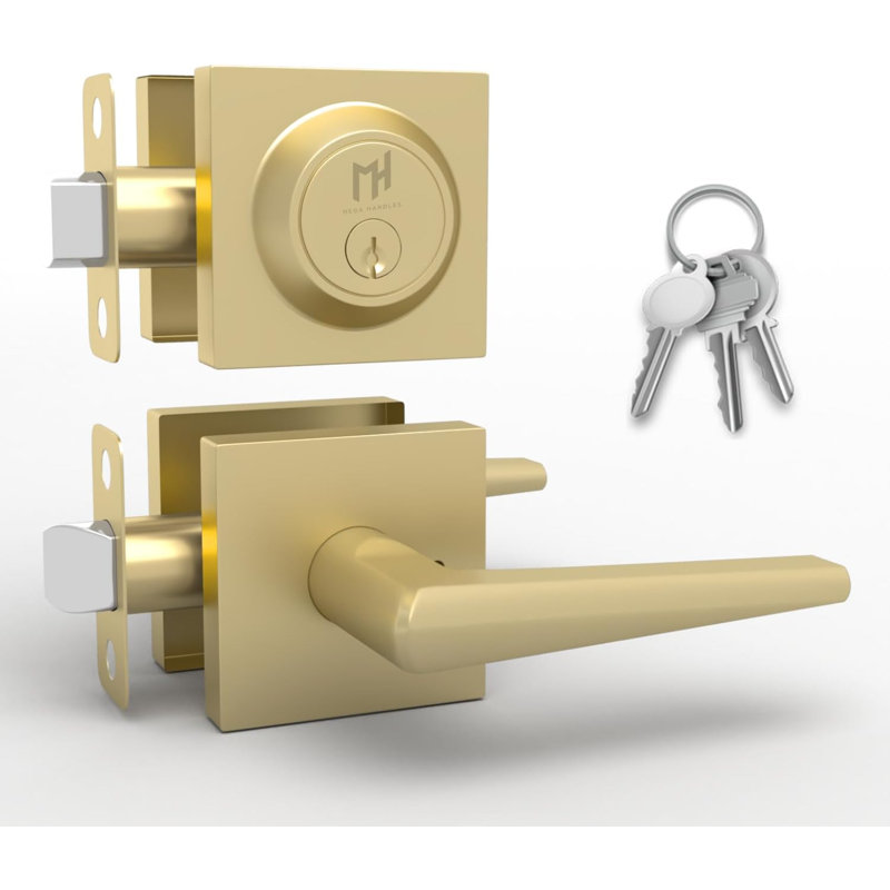 Méga poignées Schein Combo - serrure de porte réversible à clé et ensemble de pêne dormant à cylindre simple | Acier inoxydable | Loquet réglable | Vis incluses
