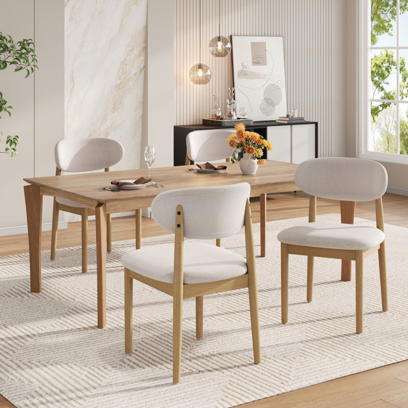 Lunara Mid-Century Modern Rubberwood Dining Table With Faux Wood Top And Tapered Legs