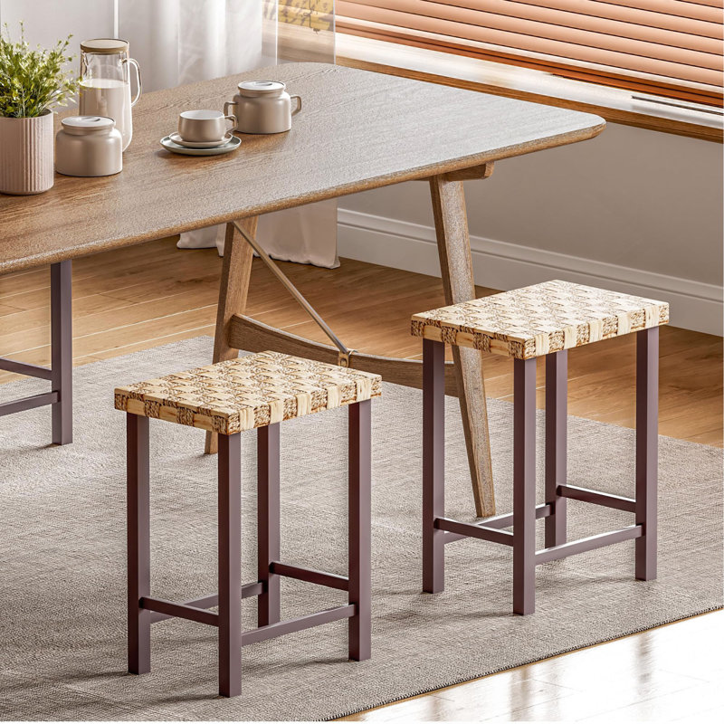 Tabourets de bar Seagrass tissés à la main - hauteur réglable de 26,3 po, pieds en bois d'hévéa massif, capacité de 250 lb, tabourets de comptoir rustiques pour îlot de cuisine