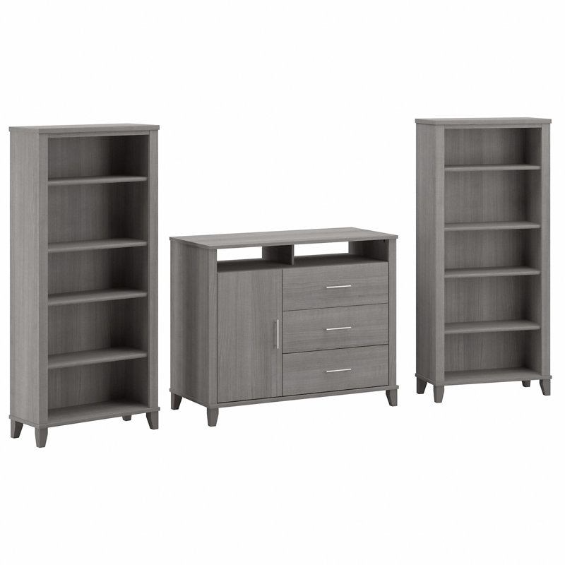 Anousha Office Credenza with Bookcases, Platinum Gray
