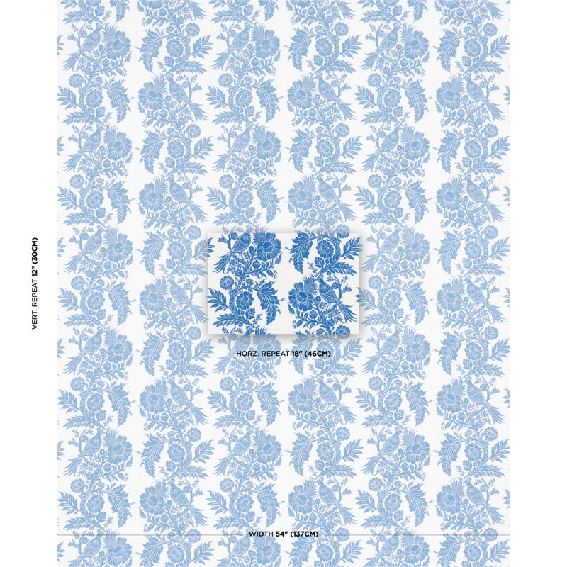 Schumacher X Marie-Anne Oudejans Raven Woods Fabric, Blue