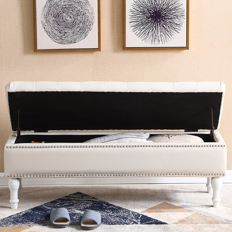Banc rembourré blanc, H 17,72 po x l 53,15 po x P 15,75 po