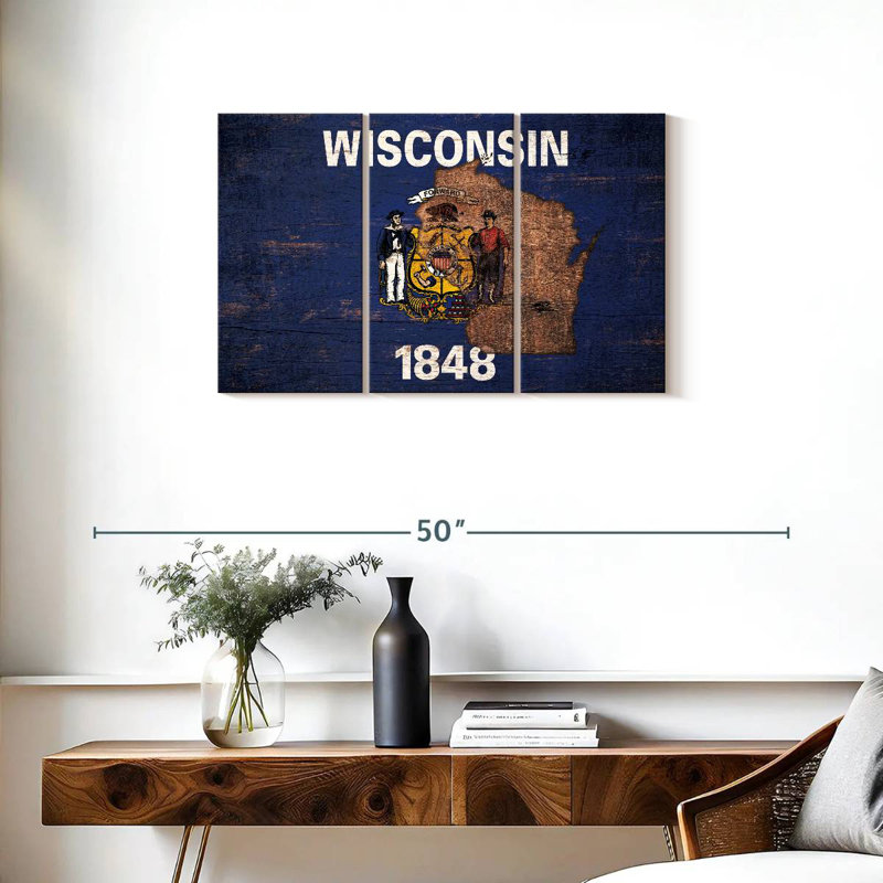 Borges State Map Over Wisconsin Flag, 20" H x 33" W