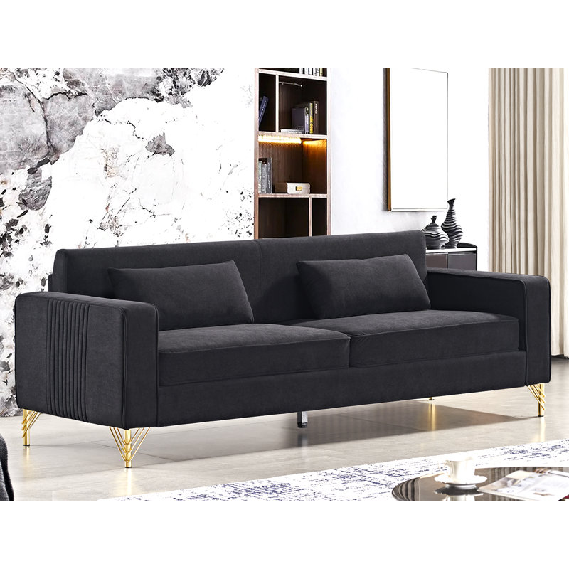 Nathally 85.8'' Velvet Sofa, Black Velvet