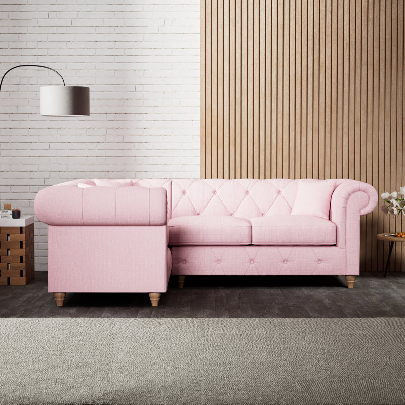 Ellrich 3 Seater Corner Sofa , Pink, Walnut