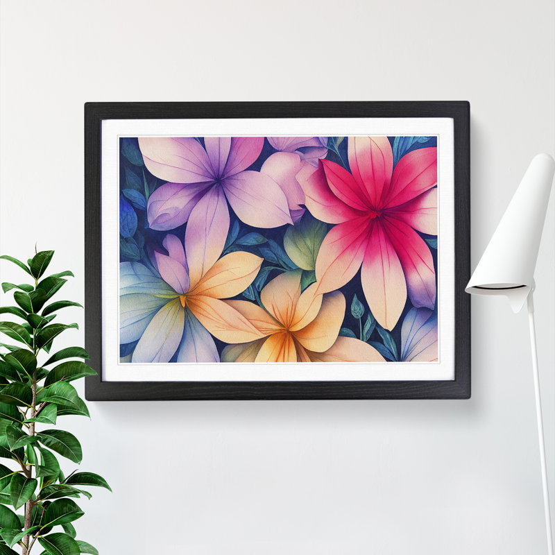Exquisite Watercolour Flowers - Single Picture Frame Print, Black Framed, 25cm H x 34cm W x 2cm D