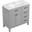 Meuble-lavabo 36 po, meuble-lavabo gris avec tiroirs, structure en bois d'hévéa massif, lavabo encastré en céramique, meuble autoportant 36 po, rangement contemporain-698687473