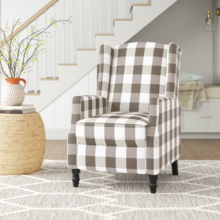 Celia Upholstered Manual Recliner with Classic Wing Back and Solid Vase-Shape Wooden Legs
