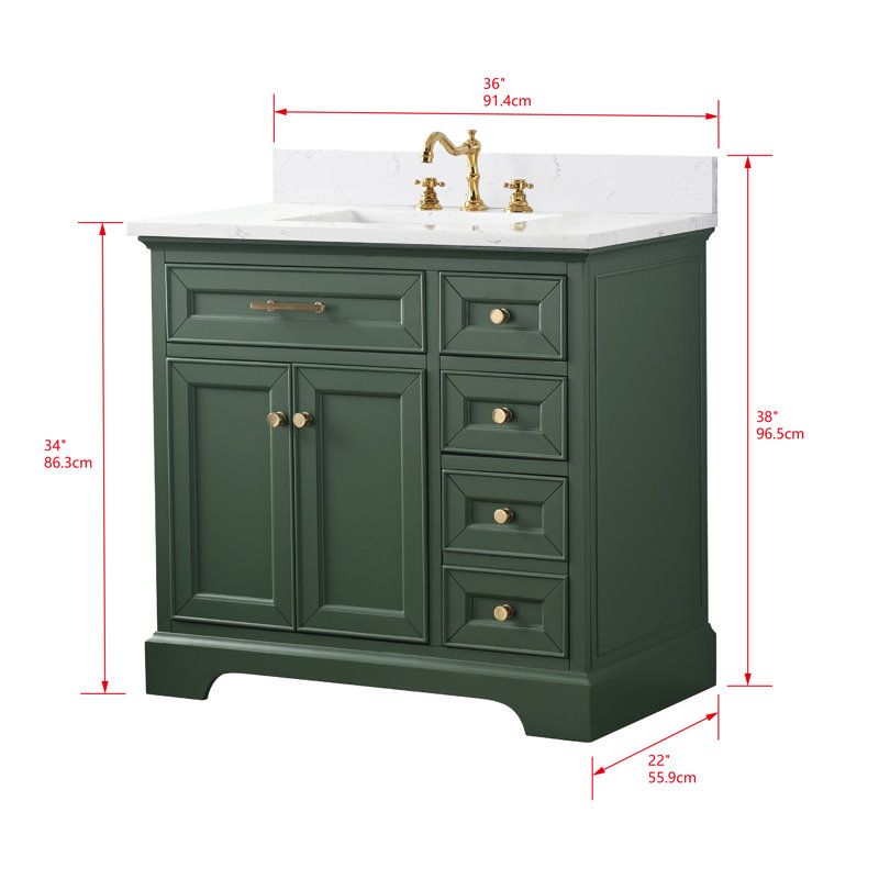 Thompson 36" W Single Bathroom Vanity, Evergreen/Brushed Gold
