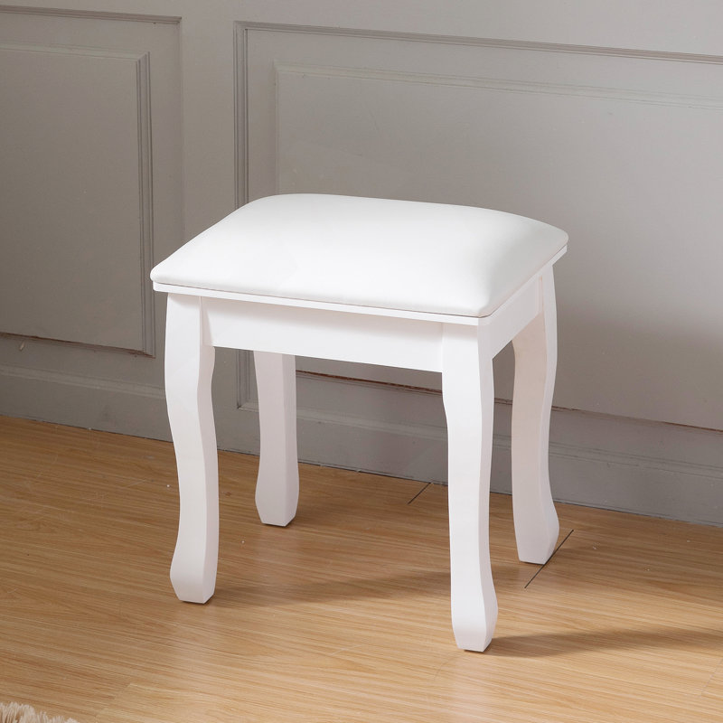 Banc de maquillage rembourré avec tabouret blanc et pieds en bois massif