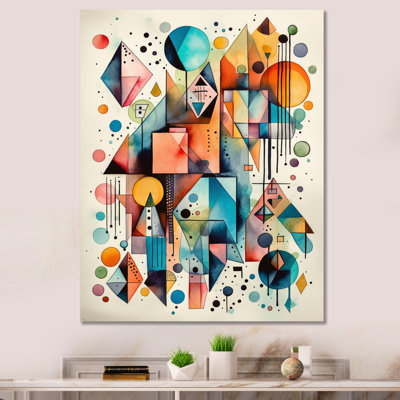Bleu et orange géométrique équilibre I - salon moderne d'art mural géométrique