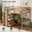 Lit mezzanine en bois pleine grandeur avec garde-robe intégrée, bureau, tablettes de rangement et tiroirs, noyer (ancien SKU: GX000466AAD)