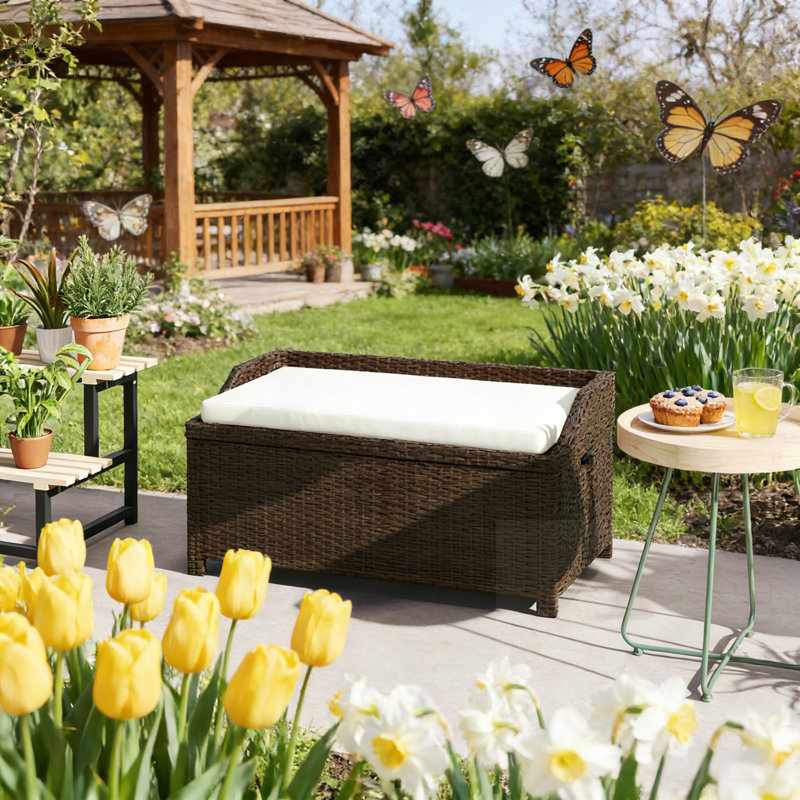 2 In 1 Outdoor Deck Box Bench With Cushion