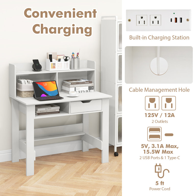 Writing Desk with Built-In Electrical Outlet