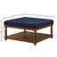 Grande table basse carrée avec repose-pieds en lin capitonné et grand repose-pieds avec tablette en bois massif - bleu marine-1539104357