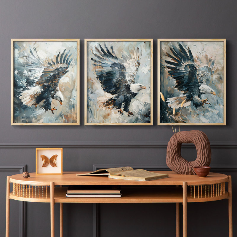 Aviaire, étude de la série XXV-III, ensemble de 3 estampes numériques, prêt à accrocher, Encadré naturel, H 28 po x l 22 po