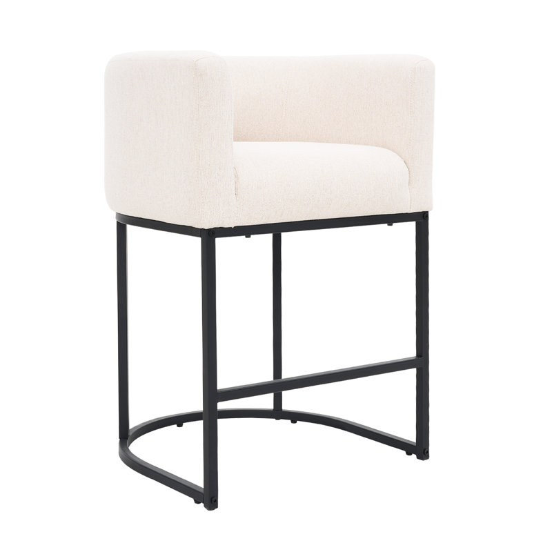 26" Upholstered Counter Height Bar Stool, Black, Linen/Black Frame