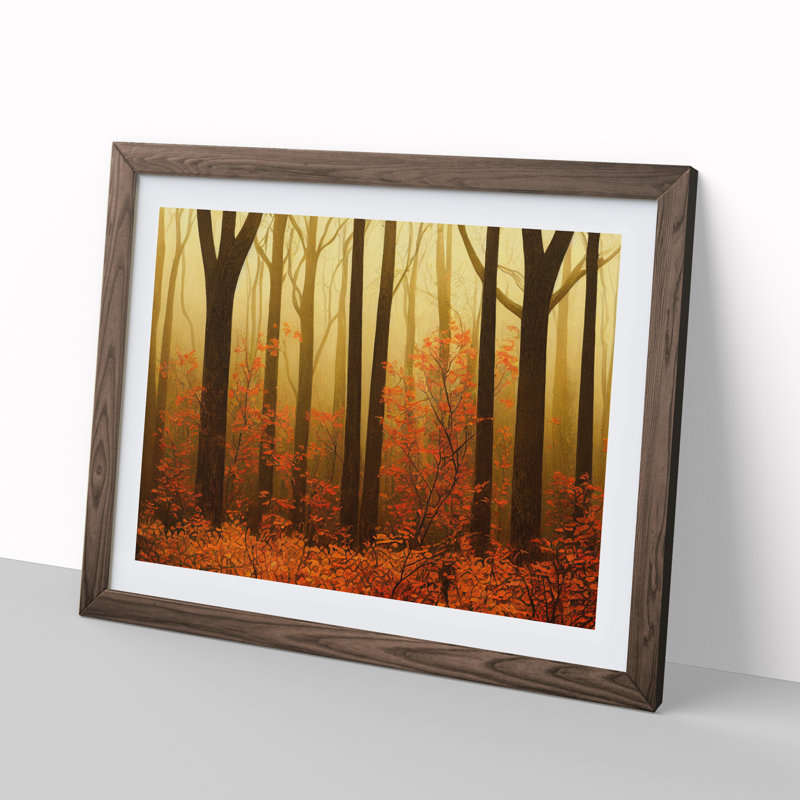 Cheery Autumn Forest - Single Picture Frame Print, 34cm H x 46cm W x 2cm D, Walnut