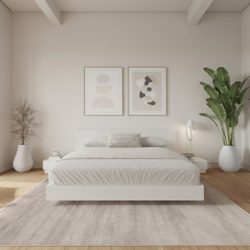 Ensemble de chambre avec lit plateforme 3 pièces Satori, Grand lit, Blanc