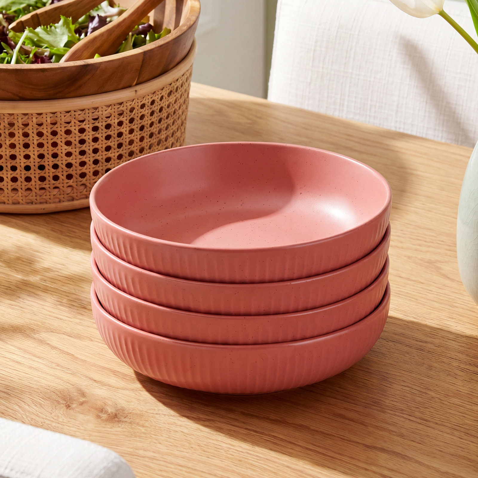 Stone Lain Logan 4-Piece Bowl Set Stoneware, Orange