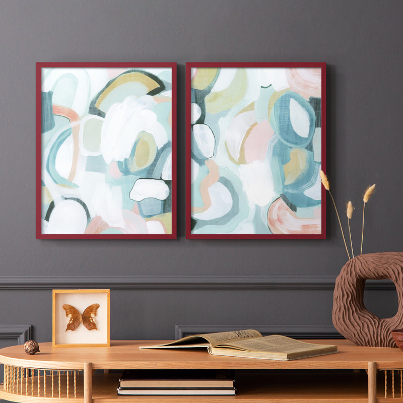 «Pastel Garden Abstraction I», reproduction encadrée de qualité supérieure - prête à être accrochée - aucun clou requis - aucun clou requis