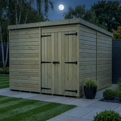 Total Sheds 8ft x 9ft Pent Garden Shed - Double Door - No Windows - Pressure Treated Timber - UK Manufactured