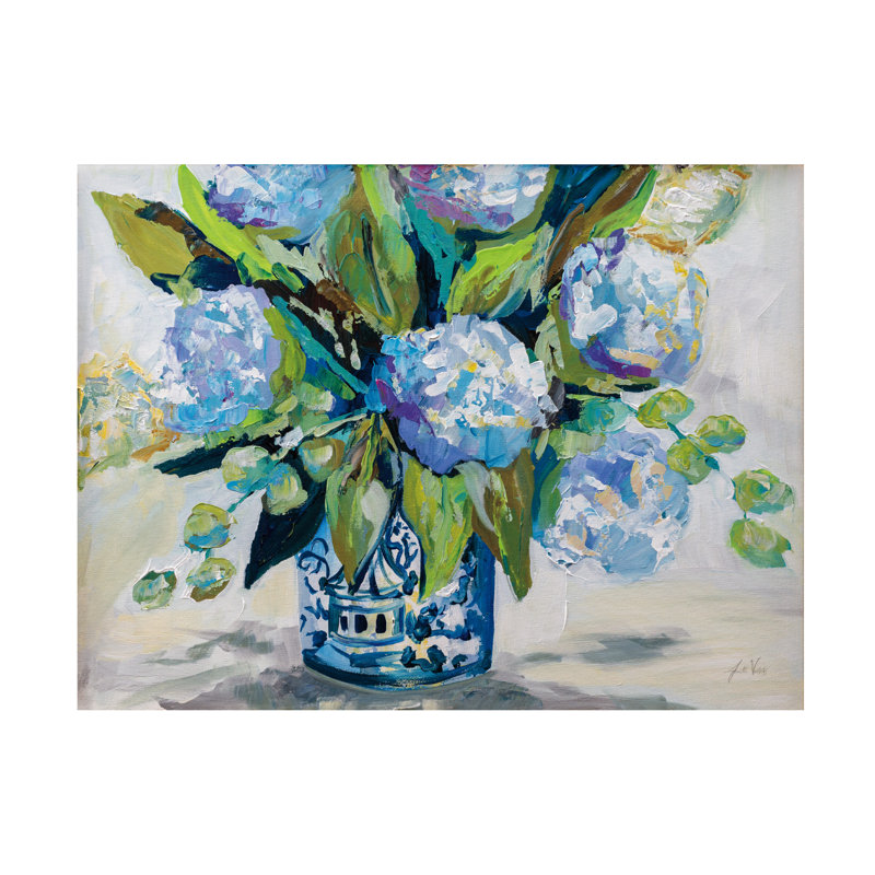 Hydrangée bleue sur toile, H 35 po x l 47 po x P 2 po