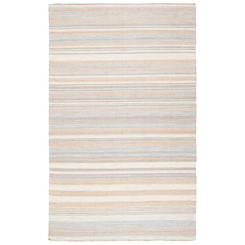 Grice Hand Woven Jute/Wool Striped Rug in Natural/Light Blue, Rectangle 4' x 6'