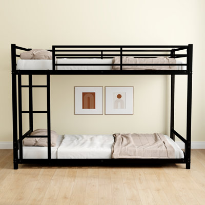 Metal Twin over Twin Bunk Bed, Heavy-Duty Sturdy Frame, Noise-Reducing, Safety Guardrails, No Box Spring Needed,Black