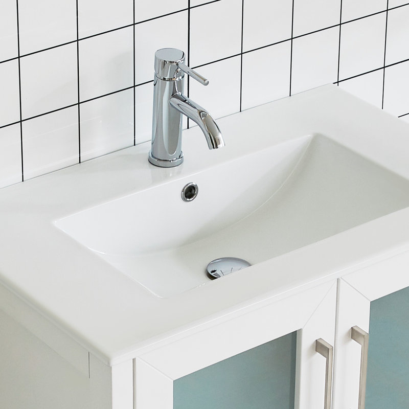 Karson 96'' Double Bathroom Vanity with Ceramic Top with Mirror, White