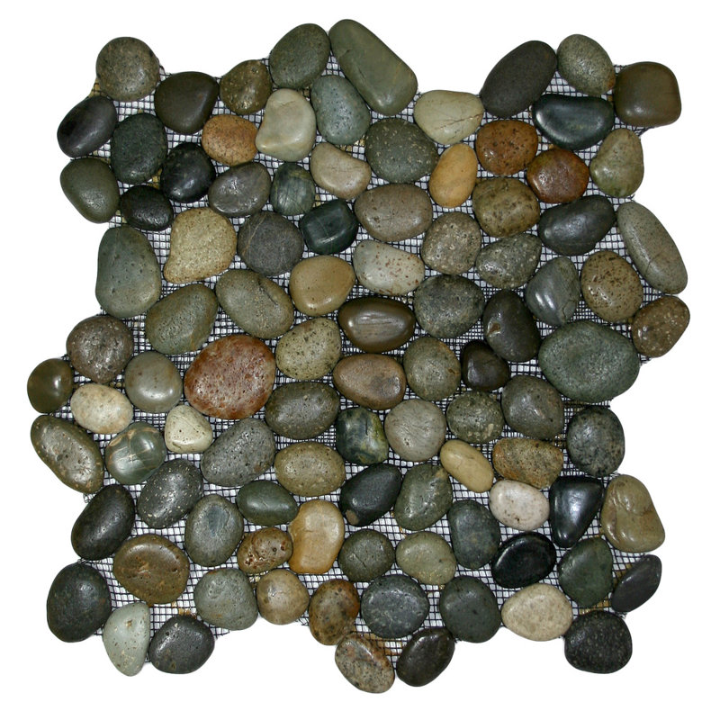 Nile Green Beige Black Natural Stone Mosaic Tile Sheet Random Sizes Mesh – 1 Sq. Ft.