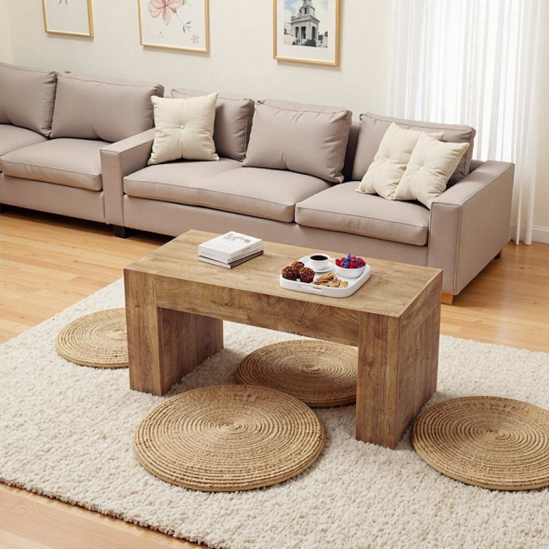 Table basse 48 po avec tiroirs de rangement cachés, table de bout rectangulaire en bois naturel