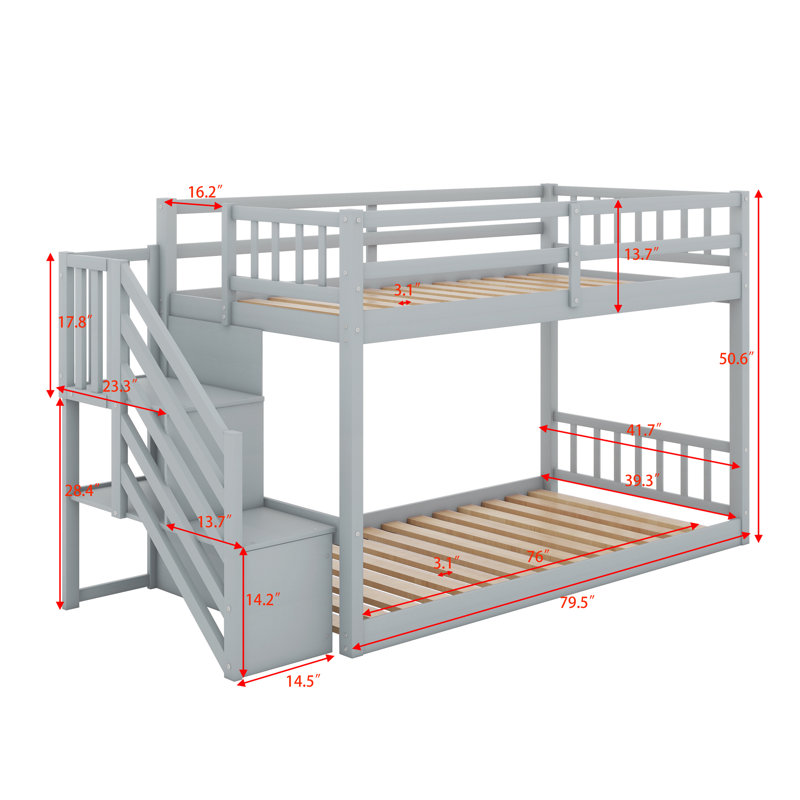 Imarah Kids Twin Over Twin Bunk Bed, Gray
