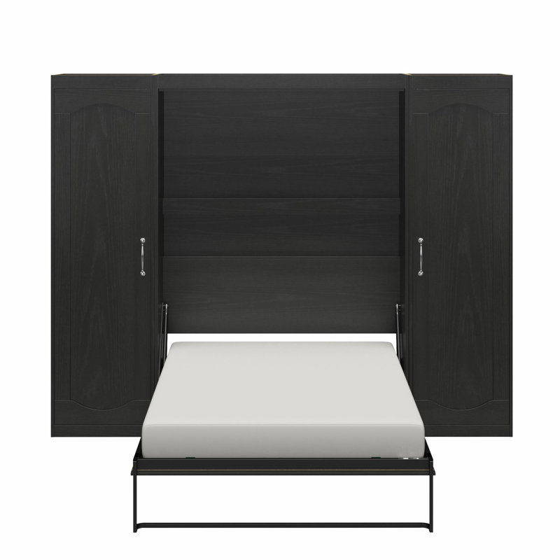 Her Majesty Murphy Bed with Storage Cabinets, Black, Full / Double