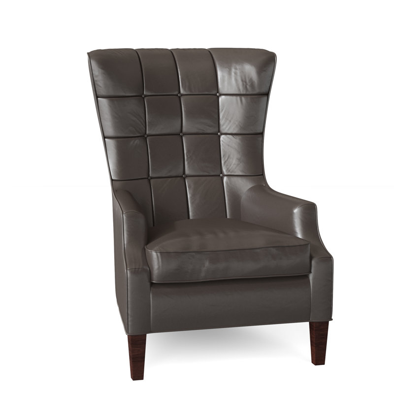 Gallin Leather Tufted Wingback Chair, Outsider Raven Genuine Leather, Mahogany