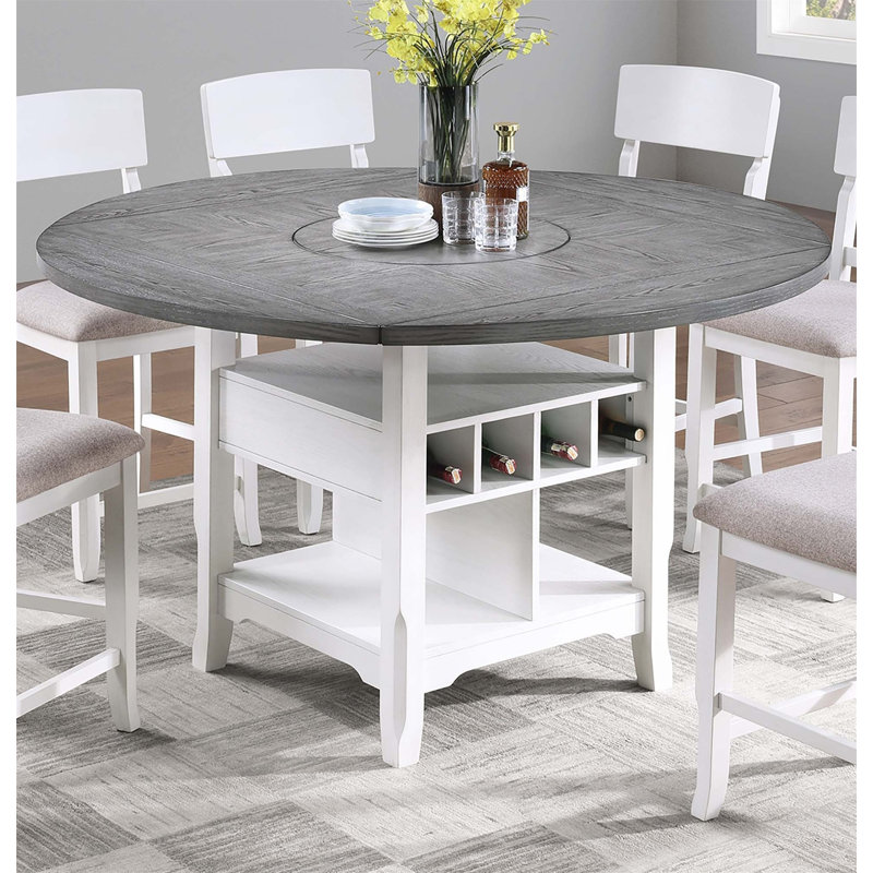 Table de salle à manger antique / 1 pièce à hauteur de comptoir avec tablette de rangement intégrée, Blanc