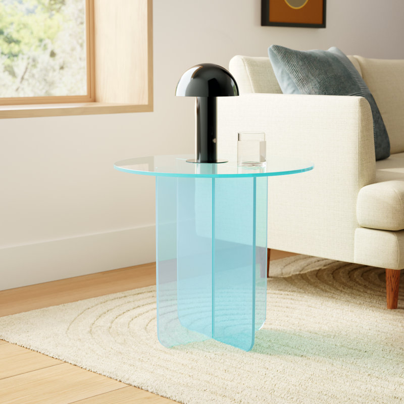 Vinci Large End Table In Iridescent Glass, 20" H x 22" W x 22" D