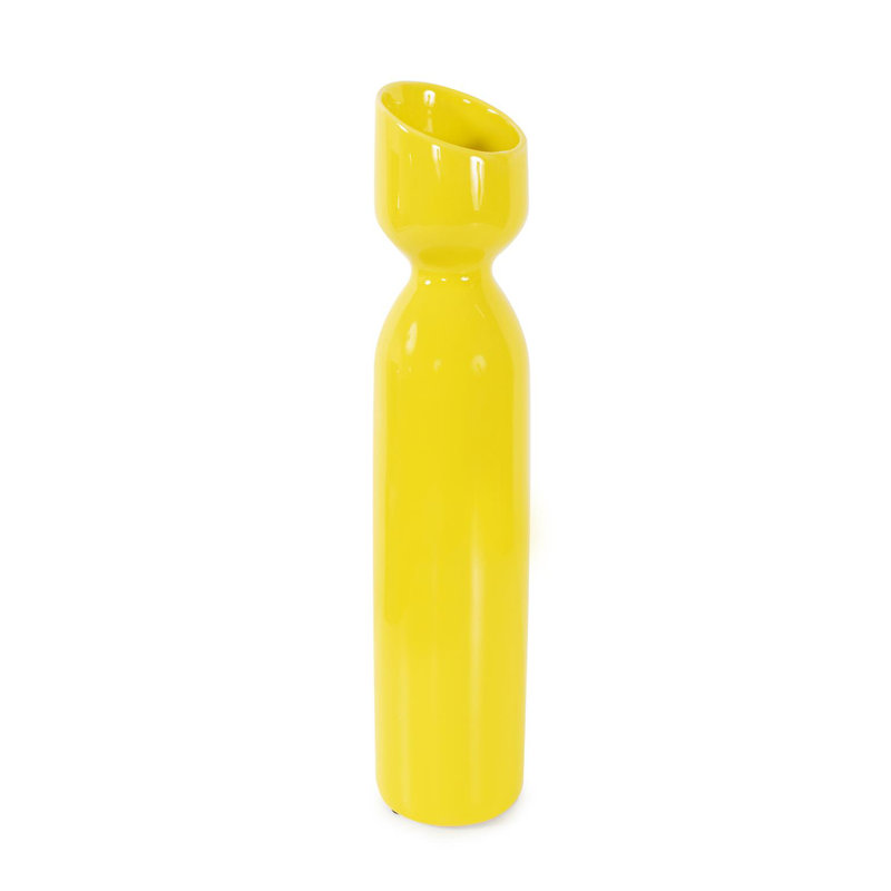 Kymoni Contemporary Glossy Yellow Slanted Top Ceramic Vase, 15.25" H x 3.5" W x 3.5" D