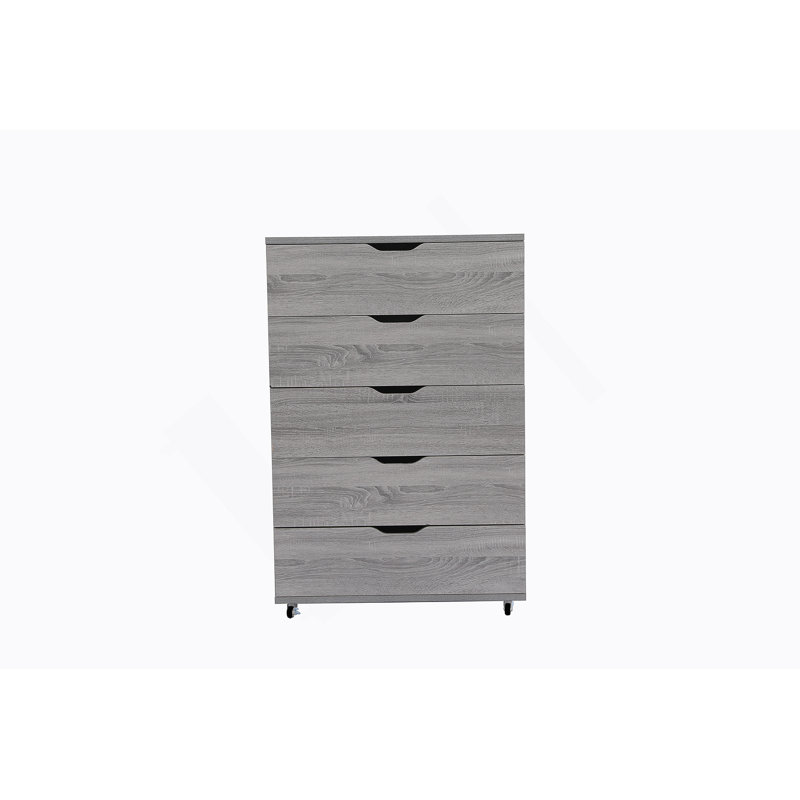 Commode à 5 tiroirs avec roulettes, Gris