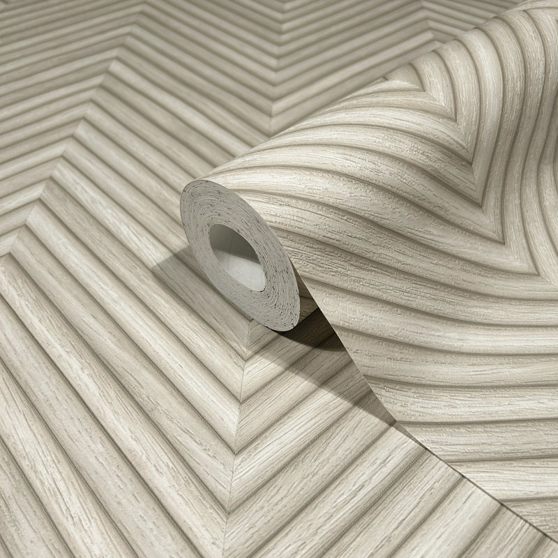 Woods and Wicker Collection Herringbone Wood Effect Wallpaper Roll, Cream